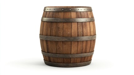 Fototapeta premium Wooden Barrel with Metal Bands for Beverage Storage or Decoration