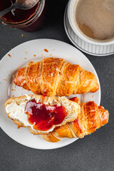 Croissant with jam French toast fresh tasty food dish Delicious gourmet food background on the table rustic food top view copy space