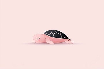 A sleepy turtle is cozily resting on a gentle pastel background, radiating calm and serenity