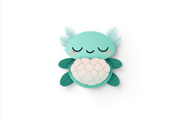 A cute sleepy turtle rests comfortably with leafy decorations, evoking tranquility and peace