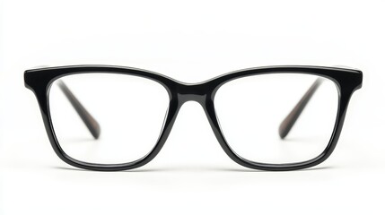 Fototapeta premium a pair of black cat eye glasses on a white background The glasses have a classic cat eye shape with a thin metal frame and lenses that are tinted black The arms o