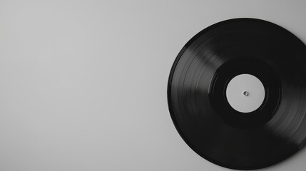 Obraz premium a black vinyl record on a white background, creating a stark contrast between the two colors The record is the focus of the image, with the white background provid