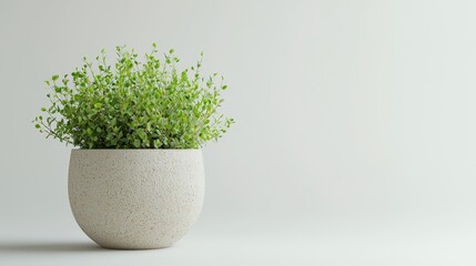  a small green plant in a white pot sitting on top of a table The pot is made of a light-colored material and has a glossy finish The plant is lush and vibrant, wi