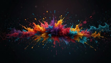 Bright splash of action particles on dark background.
