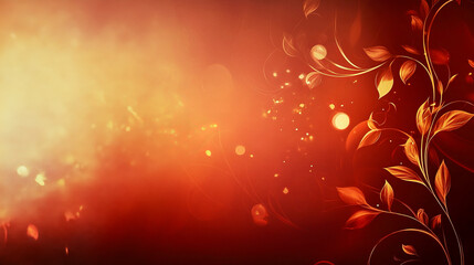 Fiery red and gold abstract background with floral design elements