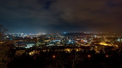 View of Brno at night from the walls of Spilberk Castle