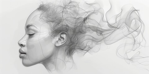 Fototapeta premium Ethereal representation of a woman in a moment of serenity enveloped in flowing lines