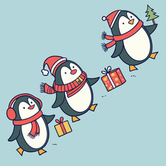 Penguin Parade A Playful March of Festive Cheer Illustrator Artwork