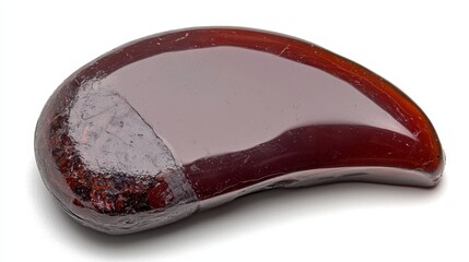  a piece of red agate on a white background The agate has a smooth, glossy surface and is a deep, rich red color It is the focal point of the image, standing out a