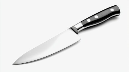 Obraz premium a large knife with a black handle sitting on top of a white surface The blade of the knife is sharp and pointed, and the handle is ergonomically designed for a com