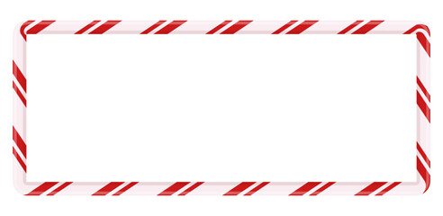 Christmas candy cane rectangular frame. Blank festive background with striped red border.