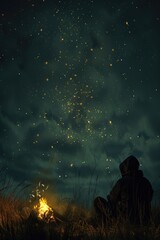 Fototapeta premium Enjoying a serene night by the campfire under a starry sky