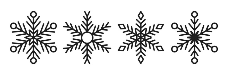 Geometric snowflake icons set. Winter symbols of snow and cold.