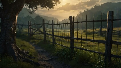 Fototapeta premium Broken fence in a fantasy setting.