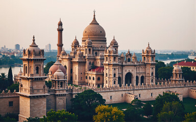 Fototapeta premium Chowmahalla palace shining in the warm light of hyderabad, india