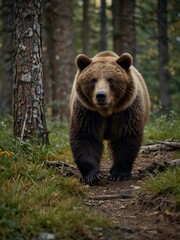 Fototapeta premium Brown bear roaming in the woods.