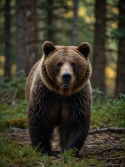 Brown bear roaming in the woods.