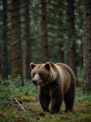 Obraz premium Brown bear wandering through a forest.