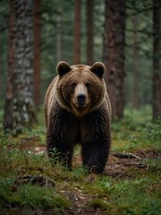 Fototapeta premium Brown bear wandering through a forest.