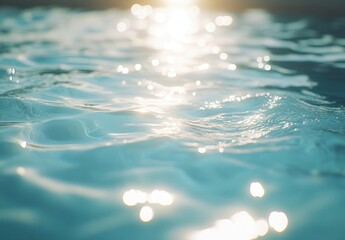Tranquil Water Surface with Sunlight Reflection, Capturing Soft Ripples and Sparkling Bokeh Effects for Serene Nature Scenery and Relaxation Themes