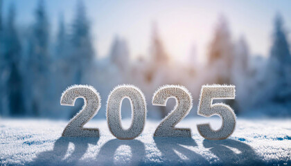 Nowy rok 2025 , lodowy mroźny napis. Sylwester zima