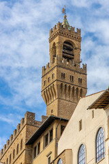 Florence city, Firenze architecture in Italy. Santa Maria del Fiore Cathedral, Duomo huge domes and walls as part of night cityscape from the hill above the city