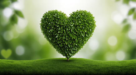 Fototapeta premium Żywe zielone serce symbolizujące miłość i piękno natury, idealne do koncepcji ekologicznych, romantycznych lub związanych z naturą.