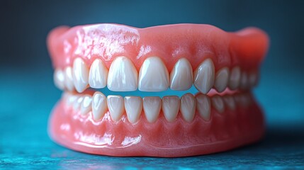 Fototapeta premium Detailed 3D Rendered Dental Prosthesis: A Close-up View of Artificial Teeth and Gums
