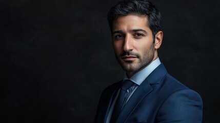 Fototapeta premium a man in a blue suit and tie posing for a picture against a black background He is identified as David Gandy, a renowned actor