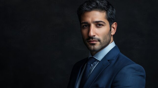  a man in a blue suit and tie posing for a picture against a black background He is identified as David Gandy, a renowned actor