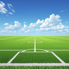 Obraz premium A soccer field with a lush green grass surface and white chalk lines defining the penalty area, rectangular shape, football pitch, chalk lines
