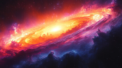 Obraz premium Vibrant swirling galaxy with bright colors and cosmic elements captured in deep space at night. Generative AI