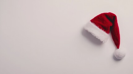  a red and white Santa hat on a white background The hat is adorned with a white pom-pom on the top, giving it a festive look