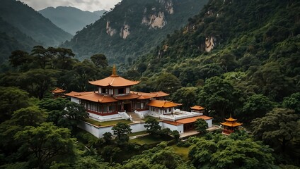 Buddhist monastery amidst nature.