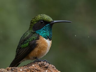 Fototapeta premium Buff-winged starfrontlet hummingbird in Ecuador.