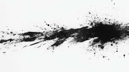 A black splatter ink background offers a striking and dynamic contrast and visual experience. Abstract black watercolor paint splash background. black splash isolated on white