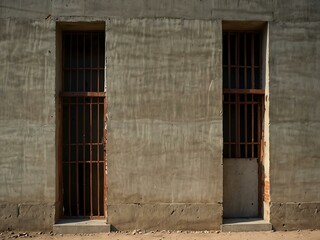 Building constructed with concrete and plastered bricks.