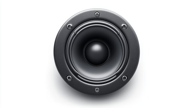  a close up of a black woofer on a white background