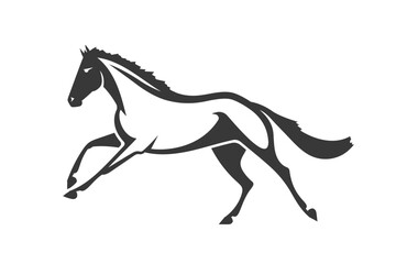 Silhouette of a galloping horse with a dynamic power in minimalist black and white design 