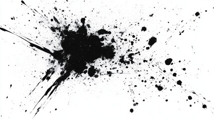 A black splatter ink background offers a striking and dynamic contrast and visual experience. Abstract black watercolor paint splash background. black splash isolated on white