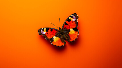 Vibrant red-orange butterfly on bold orange background
