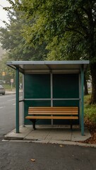 Bus stop with cozy shelter by the roadside.