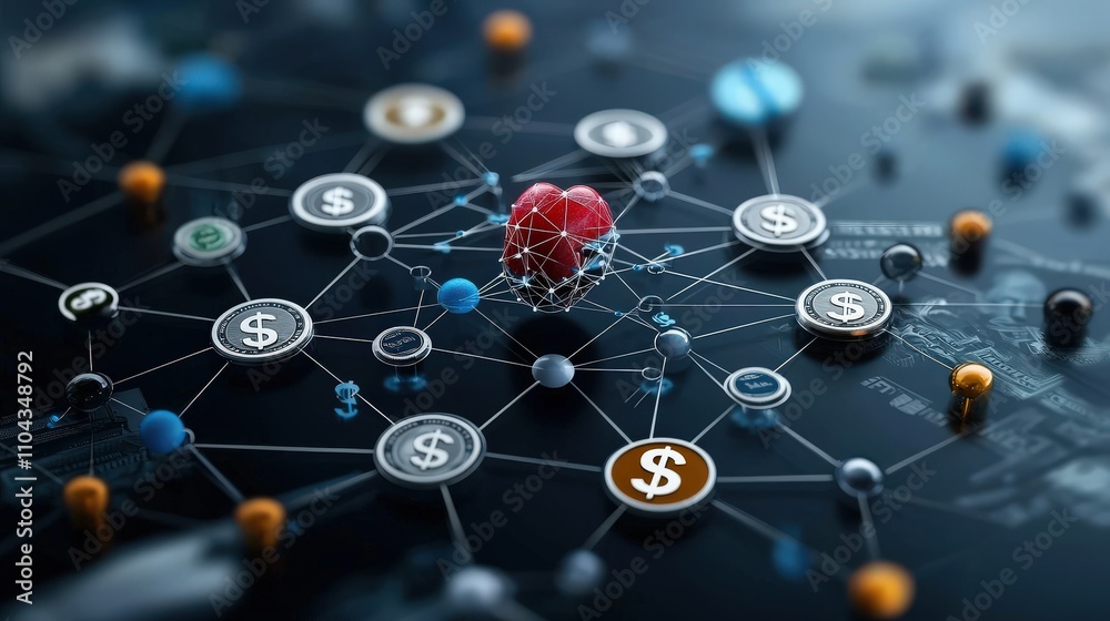 Poster Exploring the interconnectedness of finance and emotion through digital symbols in a modern tech environment