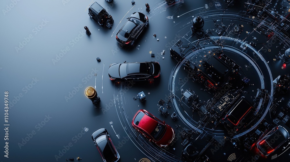 Poster modern ai-powered safety sensors improving urban vehicle navigation and automotive technology from a