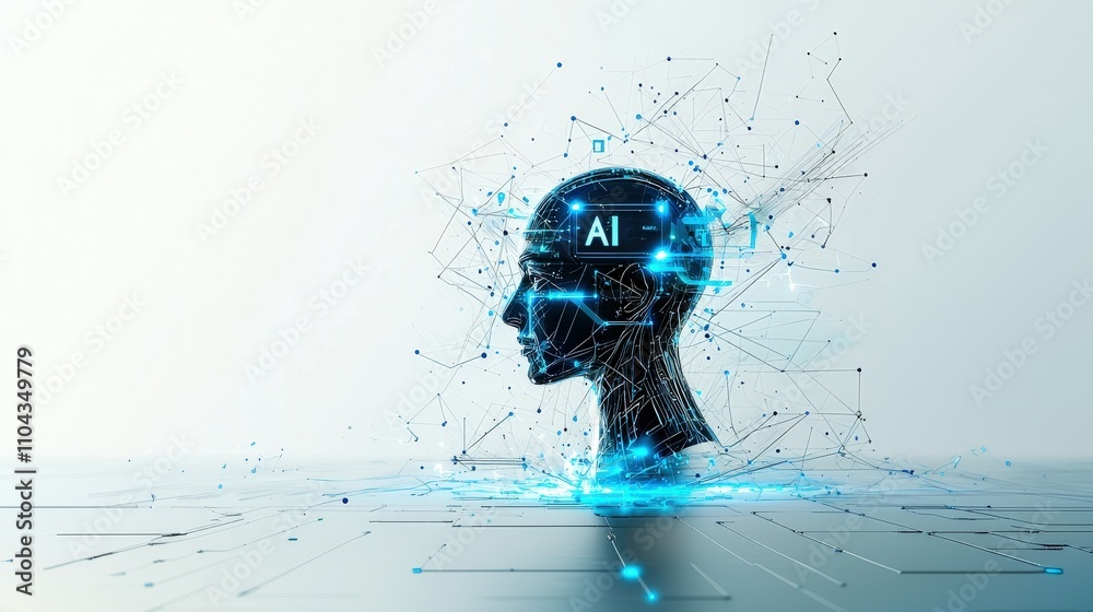 Poster Ai innovation showcase exploring a minimalist design approach in technology digital art and futuristic concepts