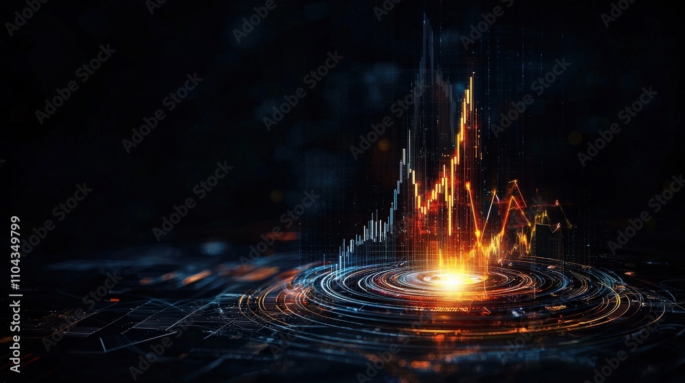 Poster Dynamic upward trends in financial graphs digital workspace data visualization futuristic design close-up view growth concept