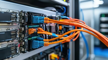 Networking infrastructure setup data center technology equipment high-tech environment close-up view connectivity concept