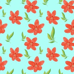 Seamless flowers art on pattern for background and backdrop.