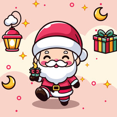 Cute design of santa claus giving gift box