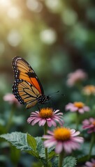 Obraz premium Butterfly in fantasy garden, soft focus and dreamy.